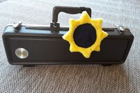Sunflower attached to musical instrument case.