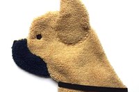 Soft, microfiber terry cloth towels made in the shape of a French Bulldog