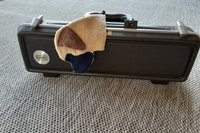 Smudge Dog shown attached to a musical instrument case