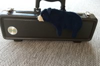 Smudge Bear attached to musical instrument case.