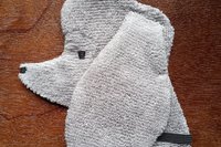 Soft, microfiber terry cloth towels cut, sewn, and made in the shape of a dog