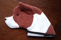 Soft, microfiber terry cloth towels cut, sewn, and made in the shape of a dog