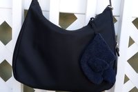 Smudge dog attached to a handbag always within reach.