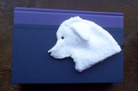 Smudge Dog used as a bookmark.