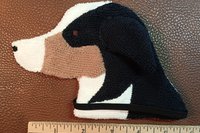 Black Tri Color Australian Shepherd Smudge Dog shown with a ruler to illustrate size. 
