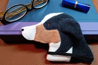 Smudge Dog shown next to a book with glasses and lipstick. 