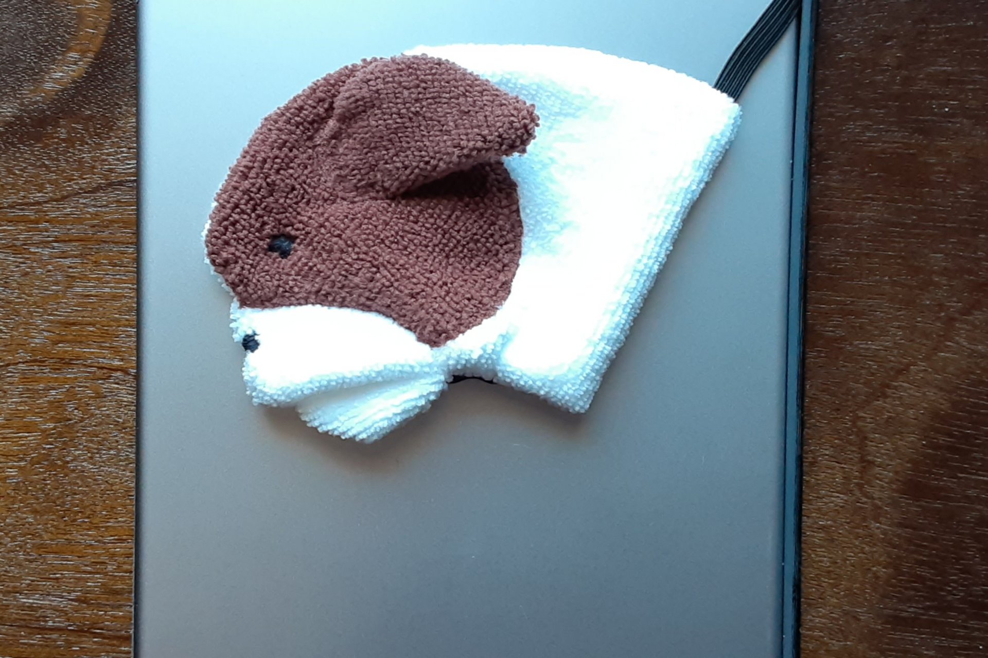 Smudge dog attached to magnetic case on popular tablet