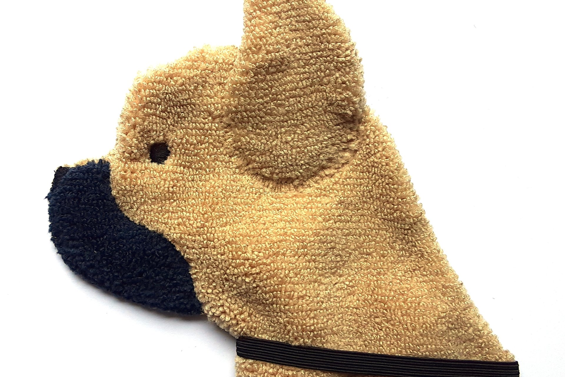 Soft, microfiber terry cloth towels made in the shape of a French Bulldog