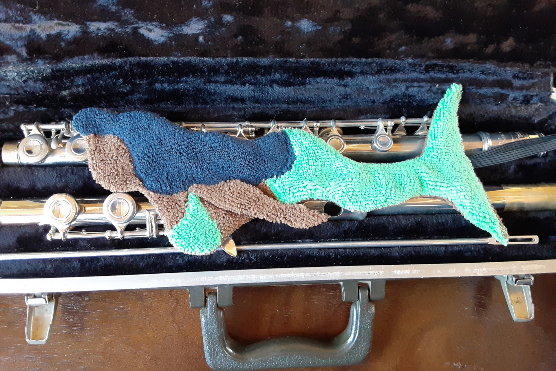 Mermaid in open musical instrument case.