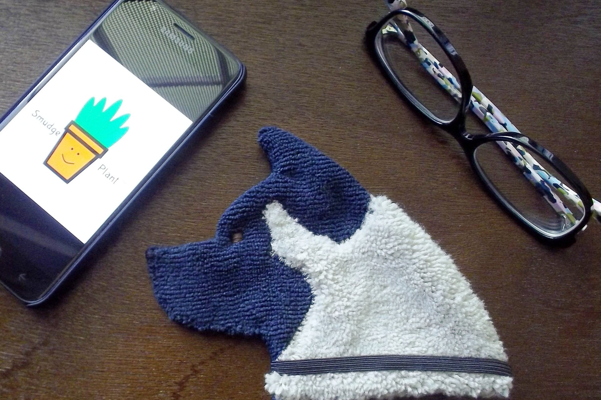American Akita with phone and glasses. Two of the items it can clean