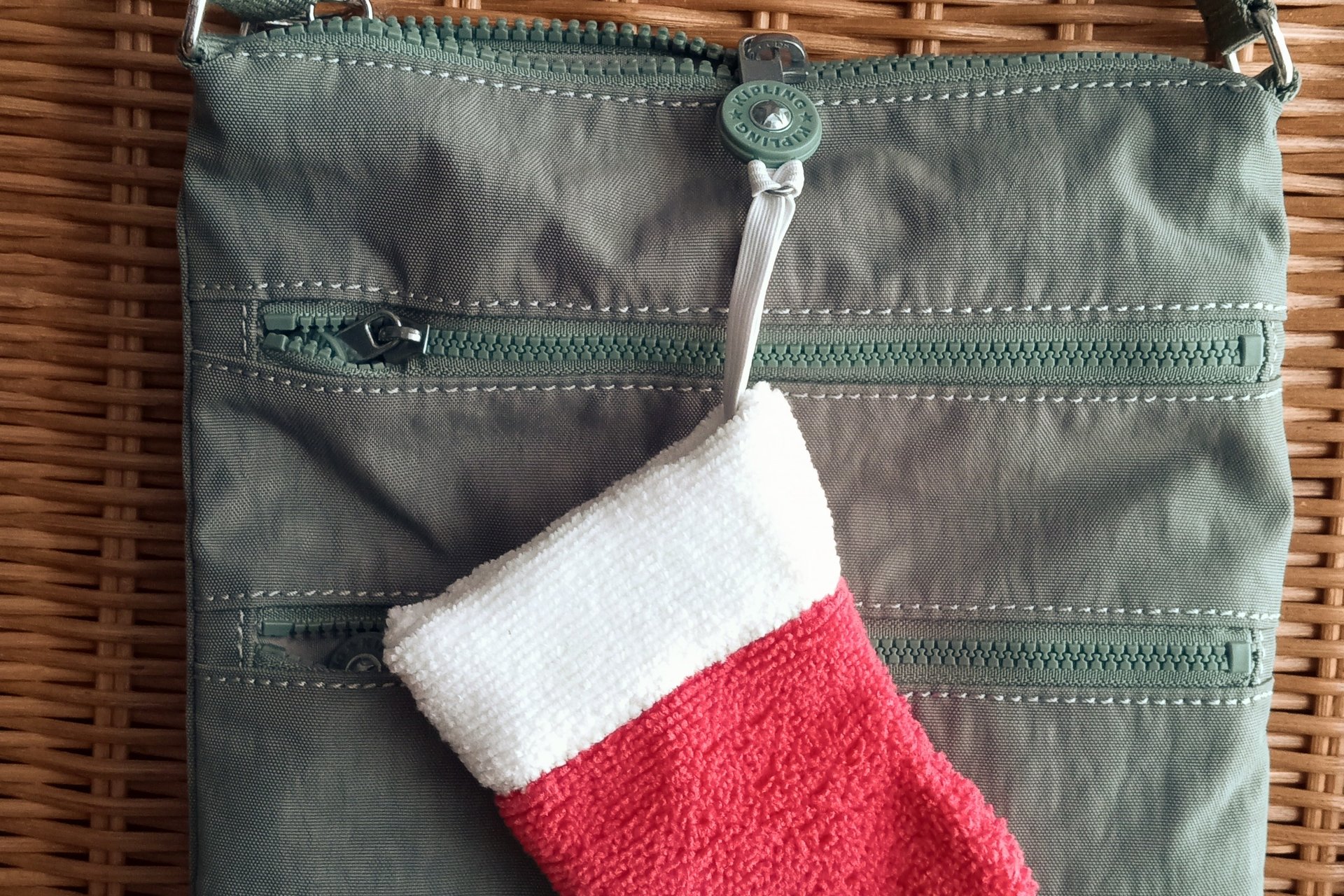 Smudge Stocking hanging on purse