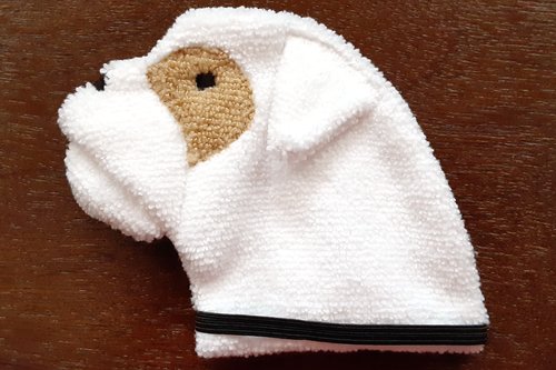 Microfiber shaped towel that looks like a Bulldog.